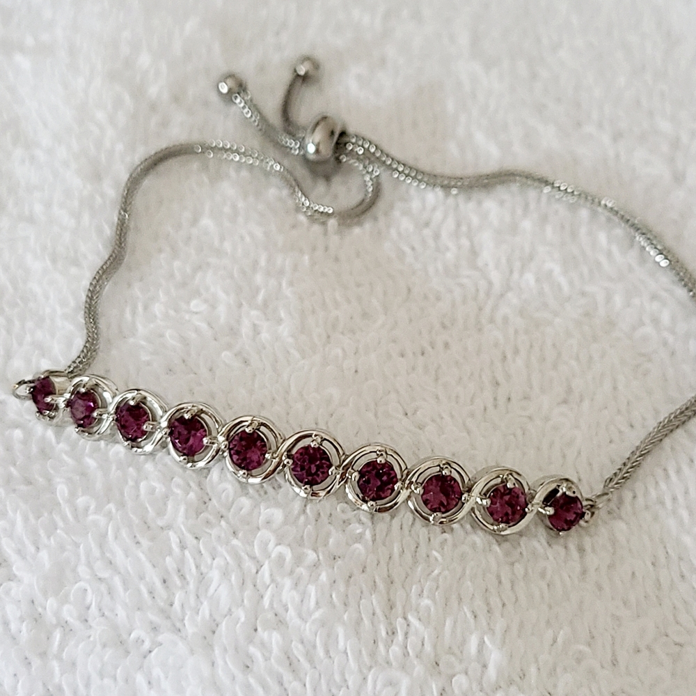 Amethyst Bolo Crystal Bracelet in Platinum Bond and Stainless Steel